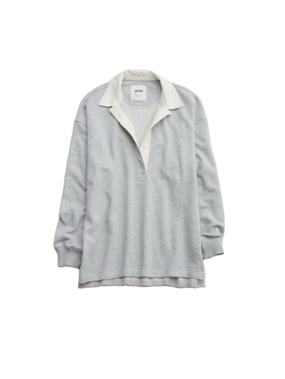 Aerie Prep Rally Rugby Cotton Sweatshirt - Medium Heather Gray, Size S